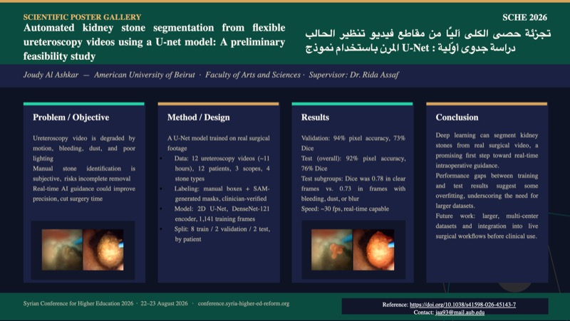 تجزئة حصى الكلى آليًّا من مقاطع فيديو تنظير الحالب المرن باستخدام نموذج U-Net: دراسة جدوى أوّلية